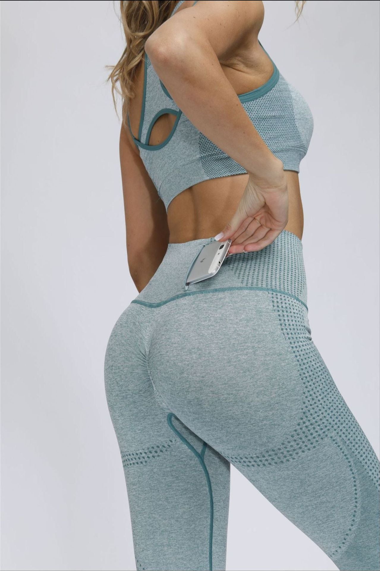 Seamless Zipper Pocket Fitness Bra And Pants Suit