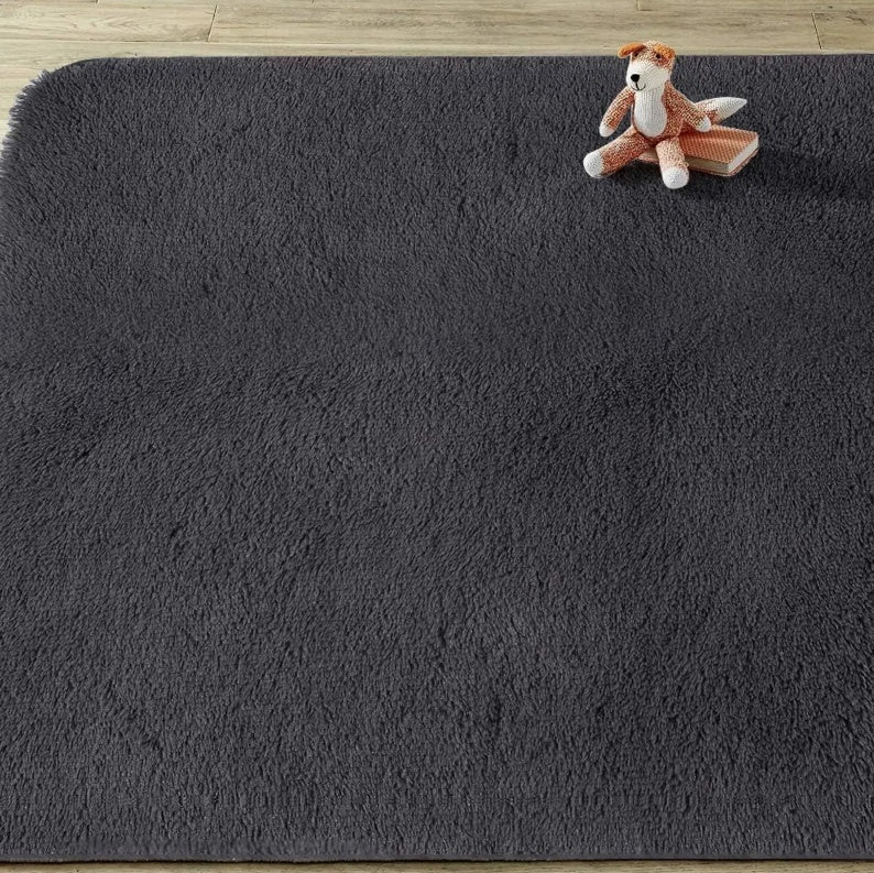 Fluffy Luxury Large Area Rug, Non-Skid Fleece Carpets For Bedroom,Living Kids Room Soft Plush Furry, Floor Rug  5x7 Feet, Grey,Washable