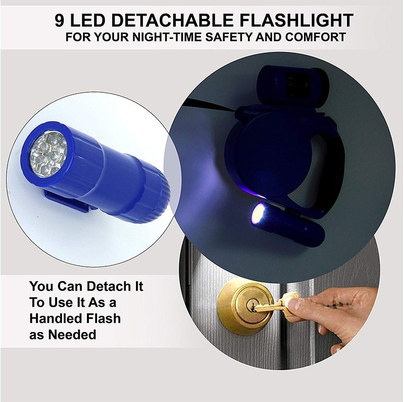 4.5m LED Retractable Dog Leash with Trash Bag Dispenser & Flashlight – Telescopic Flat Rope, 40kg Tension | Infinity Bazaar