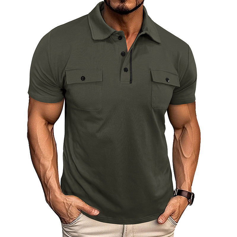 Summer Lapel Button Polo Shirt With Pockets - Outdoor Fashion Short Sleeve Tops For Men