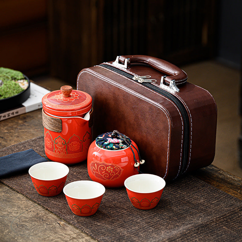 Tea Set Suit Ceramic One Pot Four Cups Gift Box