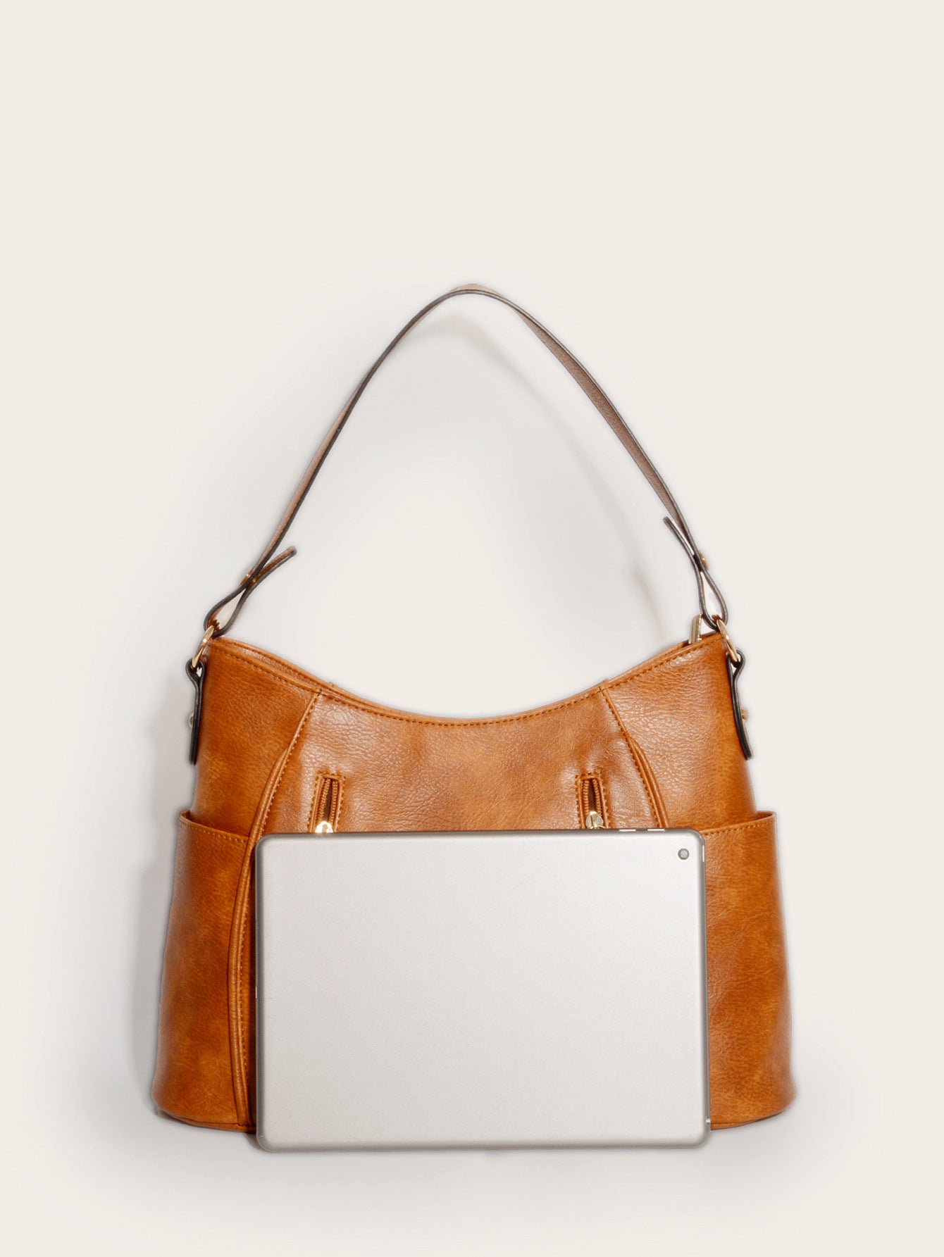 Retro Double Zipper Tassel Shoulder Bag for Women | Embossed PU Leather, Cylinder Shape, European-American Style | PG-275 Brown / Gray | Infinity Bazaar
