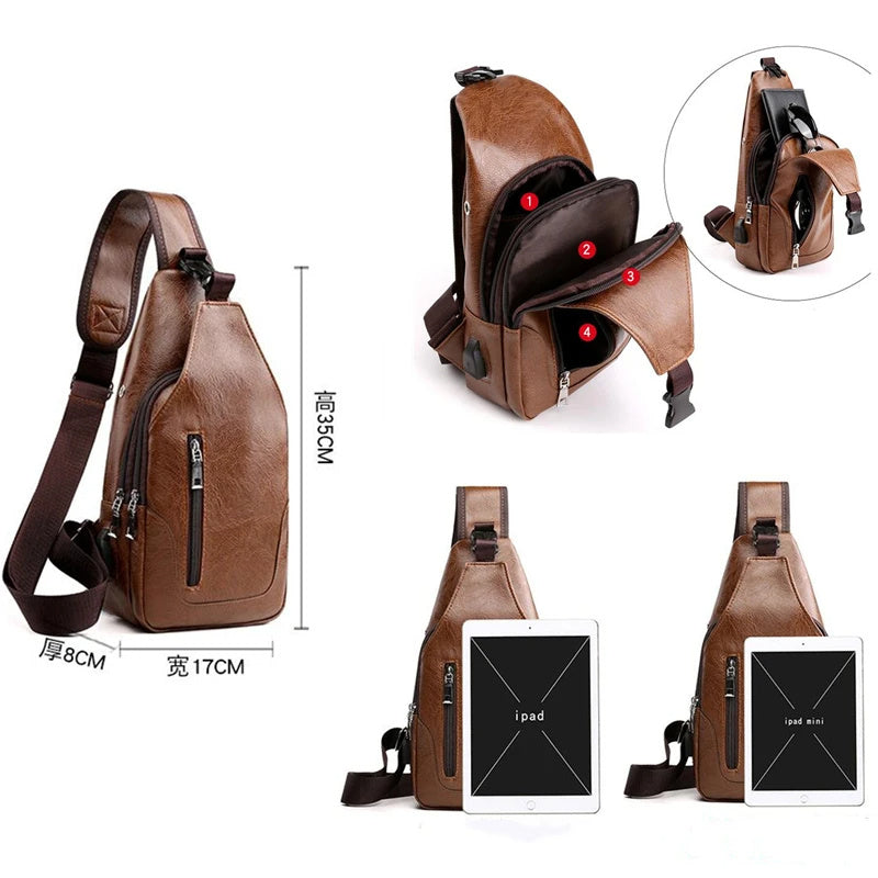 Men's Luxury Leather Messenger Crossbody bag