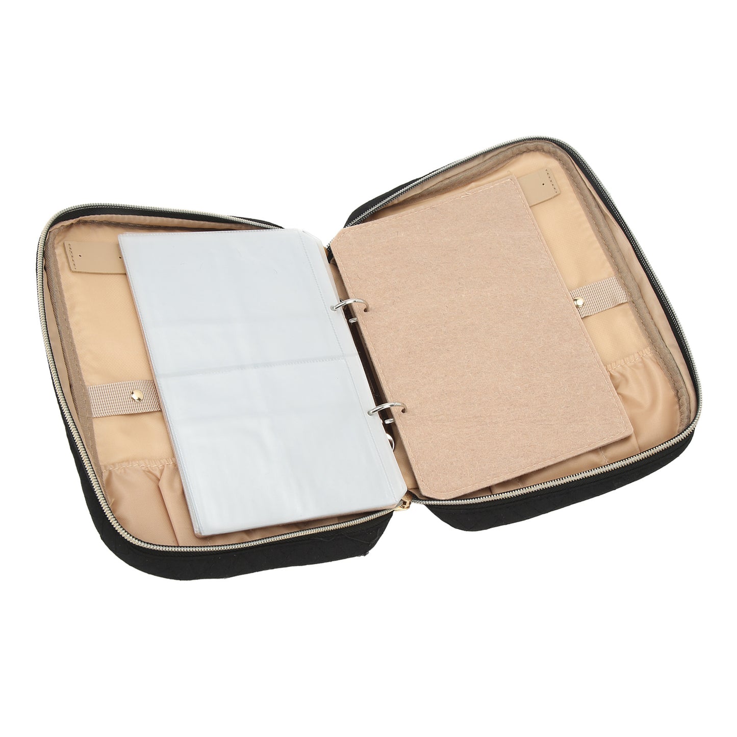 Travel Jewelry Organizer Case Portable Jewelry Storage Roll with Clear Binder Bags for Earrings Necklaces Black