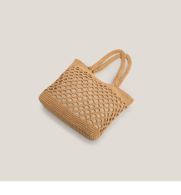 Woven Fishnet Straw Tote Bag