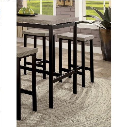 5-Piece Counter Height Dining Table Set – Two-Tone Black & Gray with Metal Frame & PVC Top, Includes 4 Stools | Infinity Bazaar