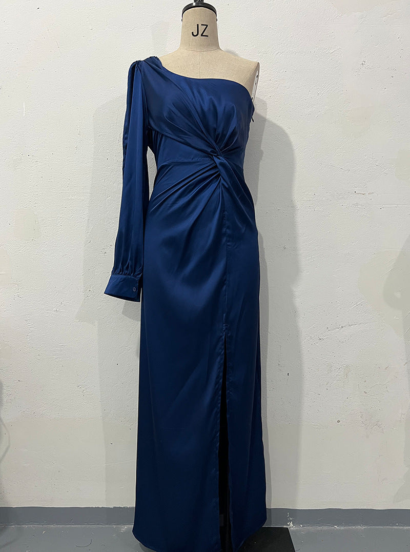 One-Shoulder Split Party Dress – Long-Sleeved Slim Fit | Infinity Bazaar