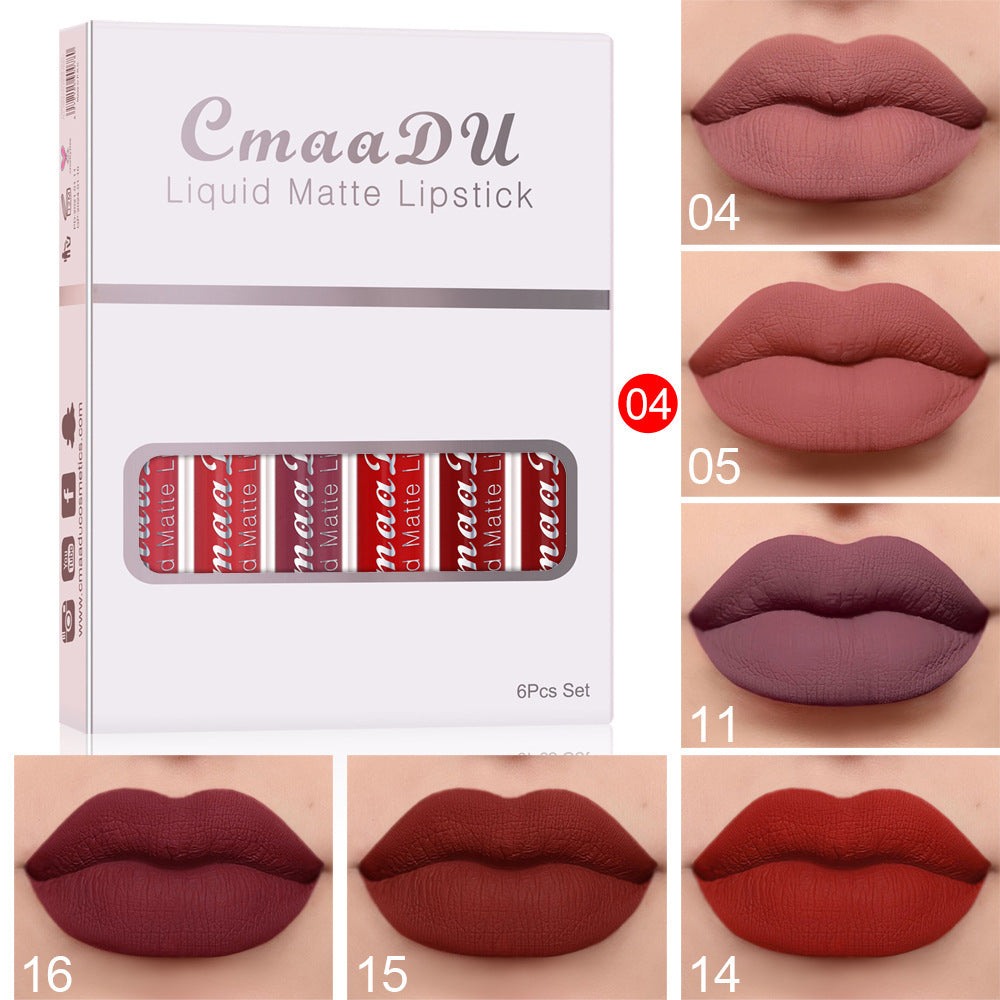 6-Box Matte Waterproof Lip Gloss Set – Long-Lasting, Non-Stick Cup, Multivitamin-Infused Liquid Lipsticks | Infinity Bazaar