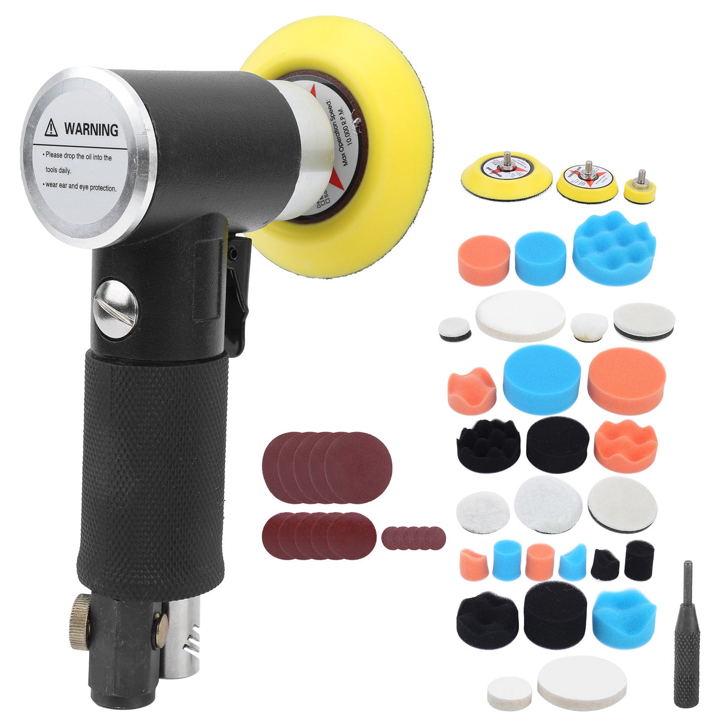 48-Piece Eccentric Air Sander Pneumatic Polisher with 1/4" Air Nozzle, 1–3 Inch Pads, for Car Waxing, Grinding & Detail Sanding | Infinity Bazaar