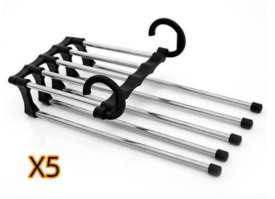 5-in-1 Stainless Steel Pants Hanger – Space-Saving Multi-Functional Clothes Rack for Wardrobe Organization, Rotatable & Detachable | Infinity Bazaar