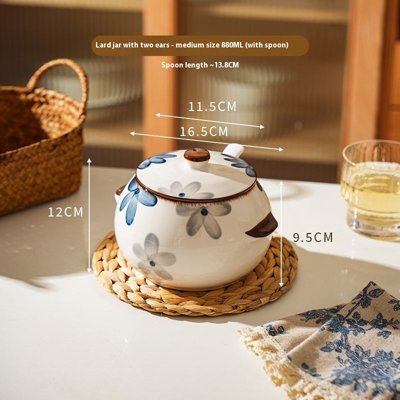 Household Ceramic High Temperature Resistant Binaural Seasoning Jar