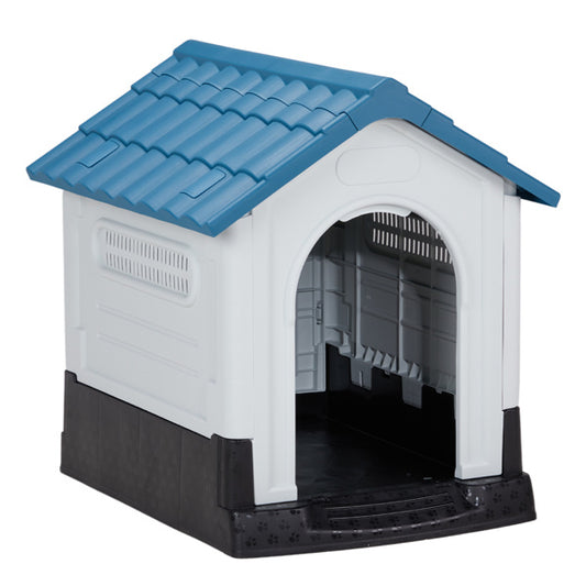 Weather-Resistant Plastic Dog House – Elevated Outdoor/Indoor Pet Shelter with Ventilation & Sloped Roof | Infinity Bazaar
