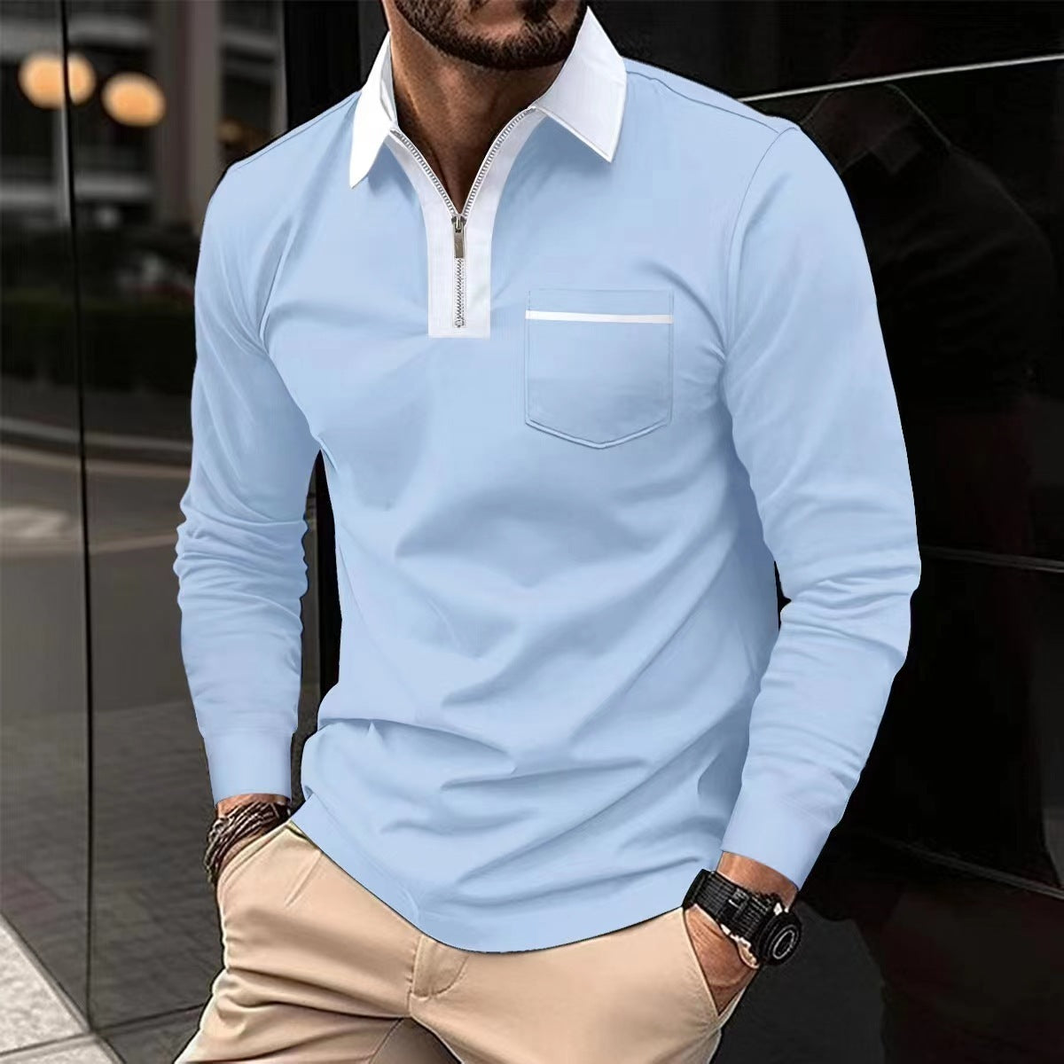 Autumn & Spring Mens Long Sleeve Zipper Polo Shirts