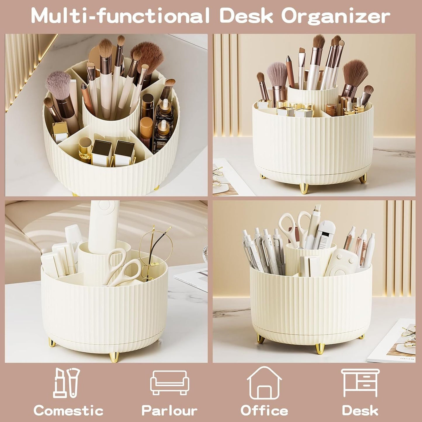 360° Rotating Makeup Brush Holder – Large-Capacity Acrylic Cosmetic Organizer for Brushes, Lipsticks, Eyebrow Pencils & Jewelry | Infinity Bazaar