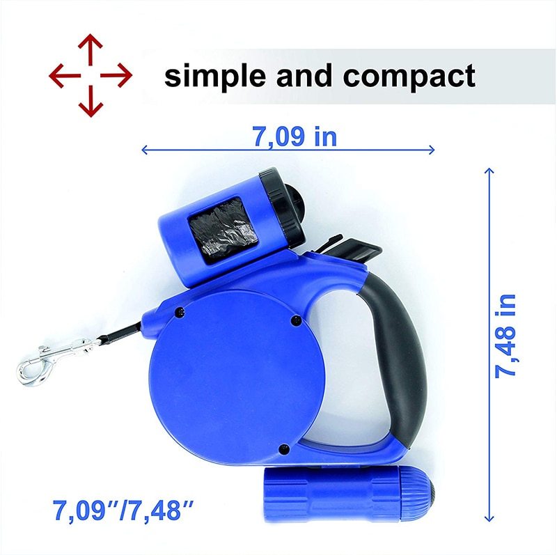 4.5m LED Retractable Dog Leash with Trash Bag Dispenser & Flashlight – Telescopic Flat Rope, 40kg Tension | Infinity Bazaar