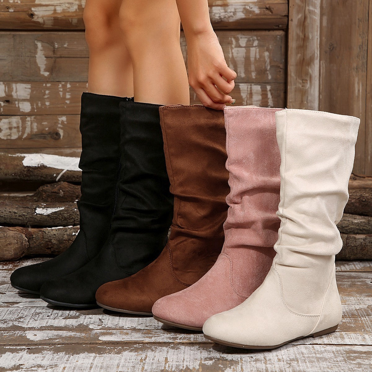 Spring & Autumn Side Zipper Flat Suede Boots