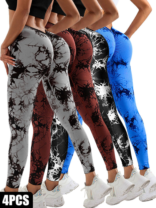 4-Pack Women's Scrunch Butt Lift Workout Leggings – High Waist Seamless Tie-Dye V Back Yoga Pants | Infinity Bazaar