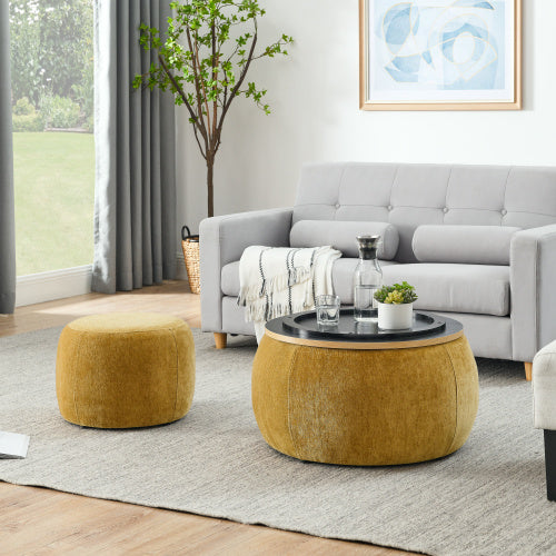 Circular Ottoman Storage Footstool 2-in-1 Function