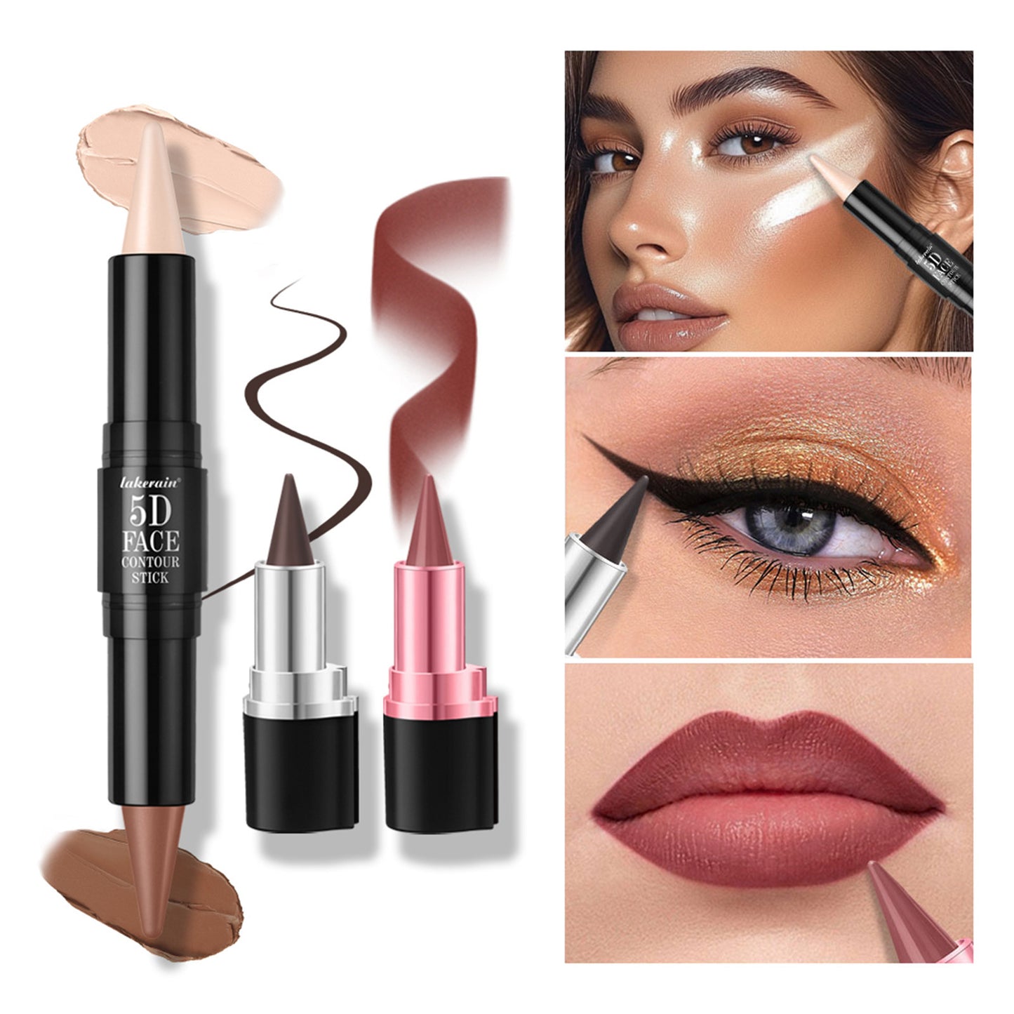 5-Piece Eyeliner & Lip Liner Contour Stick Set – 5D Face Makeup Kit for Eyes, Lips & Cheeks | Festival Edition | Infinity Bazaar