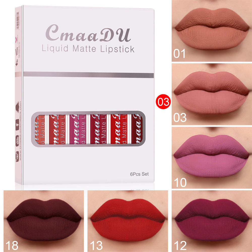 6-Box Matte Waterproof Lip Gloss Set – Long-Lasting, Non-Stick Cup, Multivitamin-Infused Liquid Lipsticks | Infinity Bazaar
