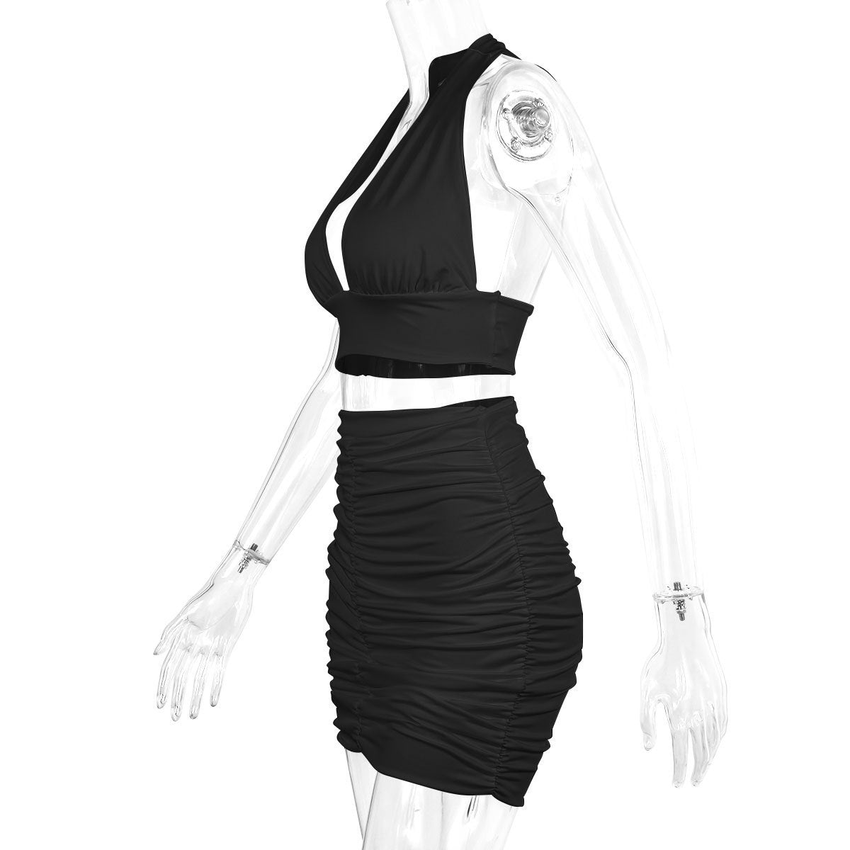 2pcs Women's Halter Lace-Up Top & Pleated Skirt Set – Sleeveless Hip-Covering Dress Suit in Multiple Colors | Infinity Bazaar