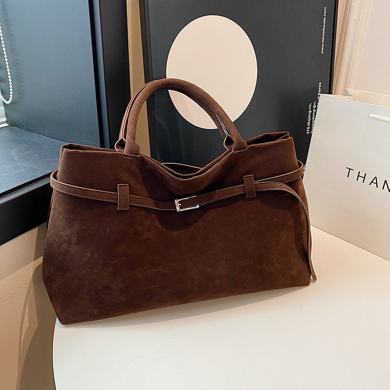 Women's Solid Faux Suede Large Capacity Casual Tote Bags
