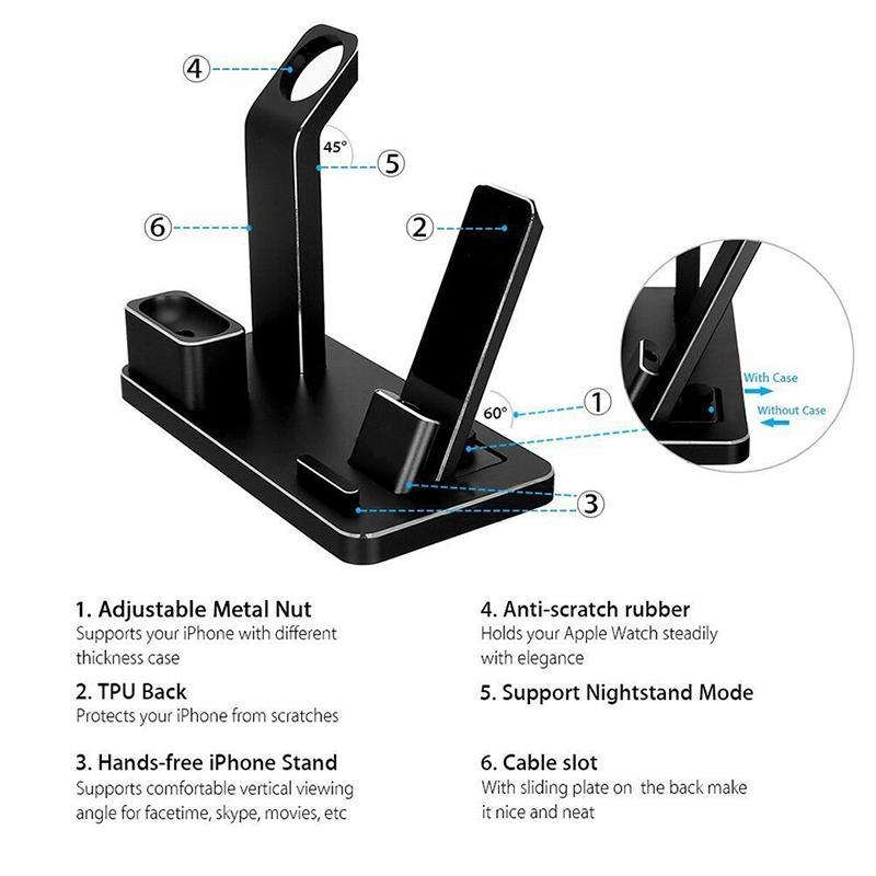 4-in-1 Wireless Charging Dock for AirPods, iPhone, Apple Watch & USB Devices – Fast Charge Station with Dock Holder | Infinity Bazaar