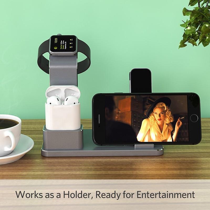 4-in-1 Wireless Charging Dock for AirPods, iPhone, Apple Watch & USB Devices – Fast Charge Station with Dock Holder | Infinity Bazaar