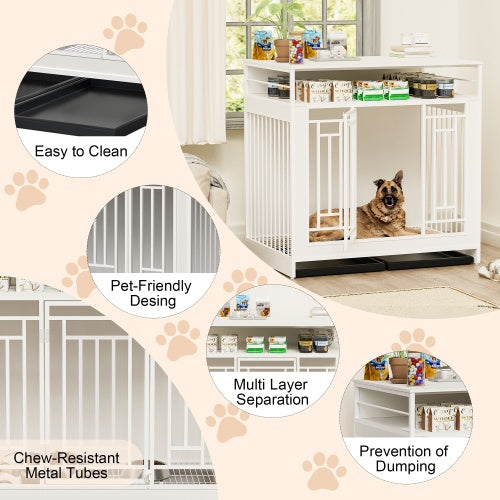 43.3" Wooden Dog Crate Furniture with Divider – Heavy-Duty Double Door Kennel with 3-Drawer Storage, Side Table Style| Infinity Bazaar