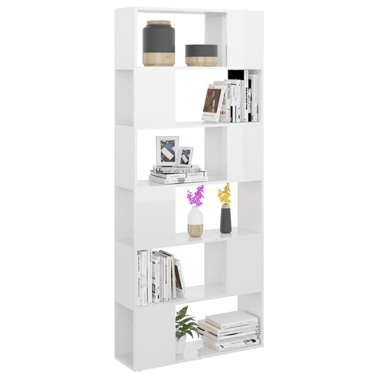 vidaXL Book Cabinet Room Divider High Gloss White 80x24x186 cm Engineered Wood