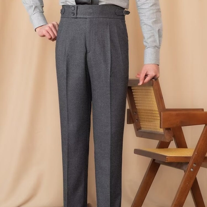 High Waist Casual Pants Men's Warm Straight