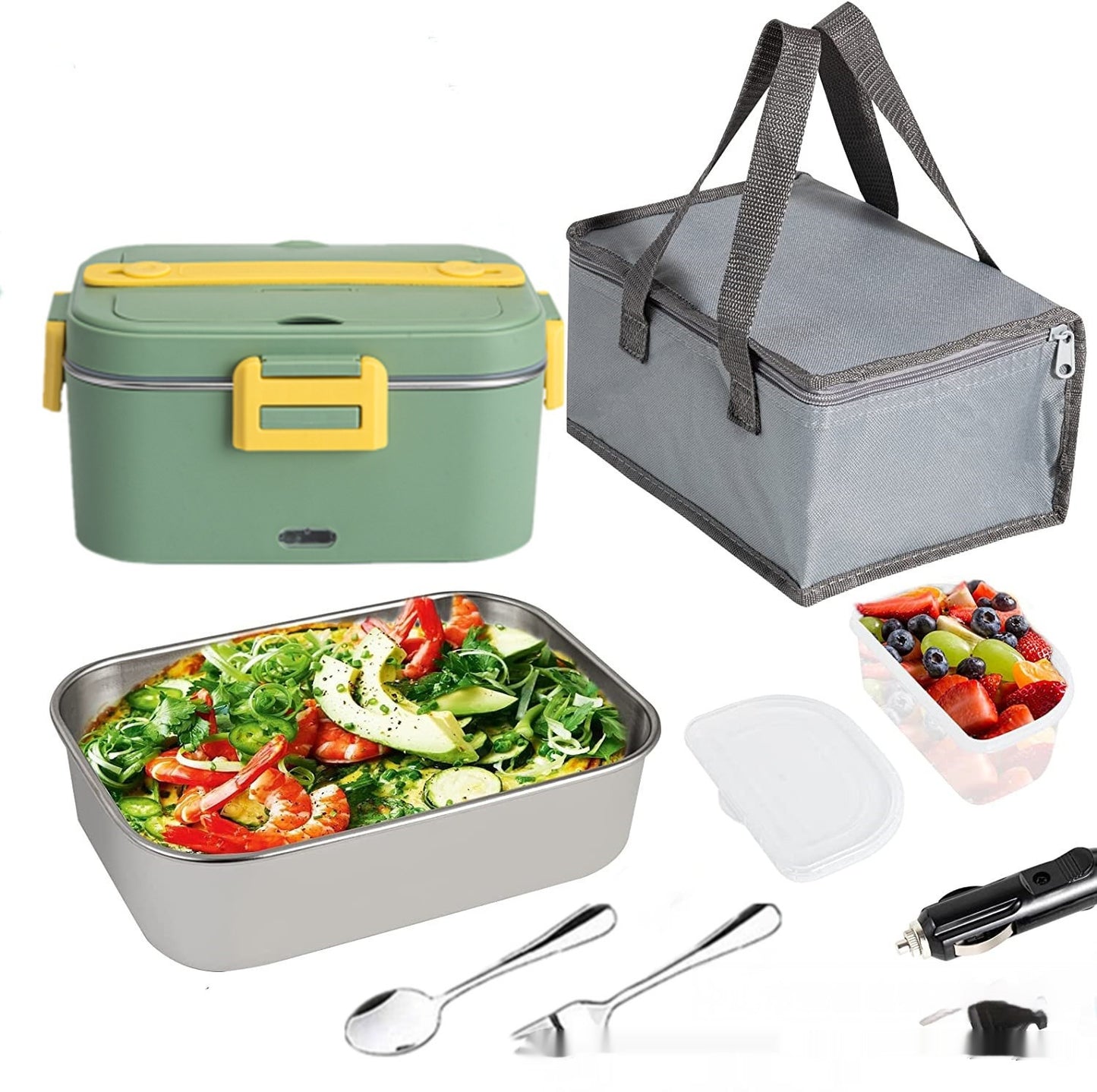 75W Electric Lunch Box Portable Food Warmer – No Water Injection, Removable Stainless Steel Liner, for Home & Car Use | Infinity Bazaar
