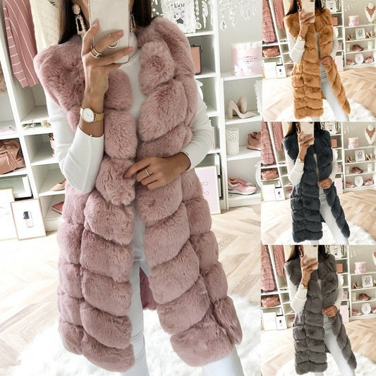Long Fur Cotton Padded Vest Coat