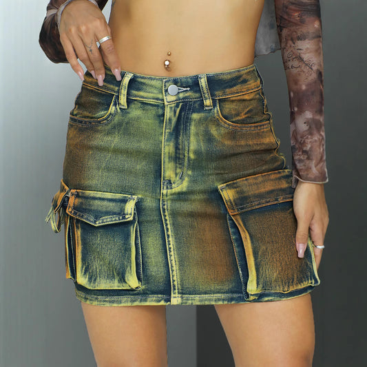 Denim Stretch Ultra-short A- Line Skirt