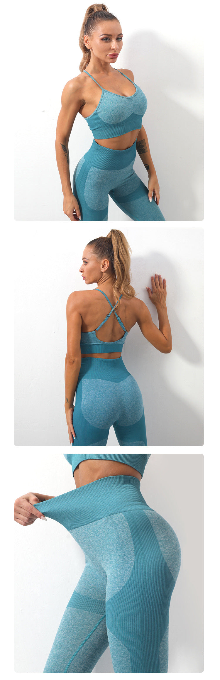 Women's Seamless Knitted Sling Sports Bra Yoga Suit