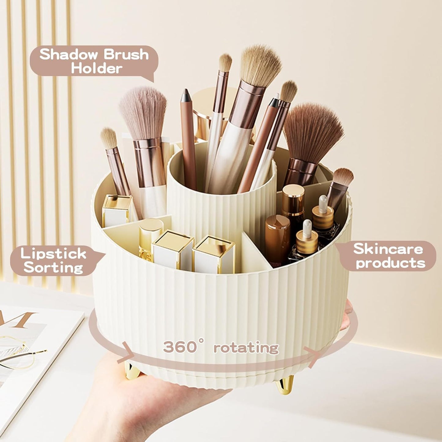 360° Rotating Makeup Brush Holder – Large-Capacity Acrylic Cosmetic Organizer for Brushes, Lipsticks, Eyebrow Pencils & Jewelry | Infinity Bazaar