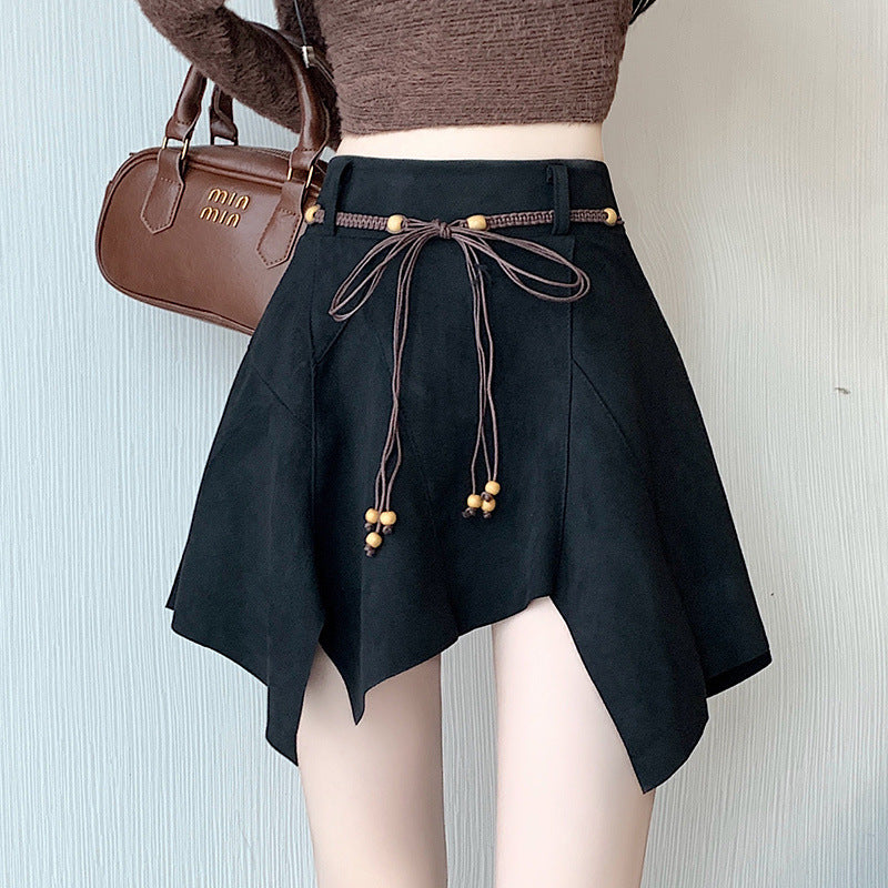 Irregular Suede Skirt Spring and Autumn Clothing
