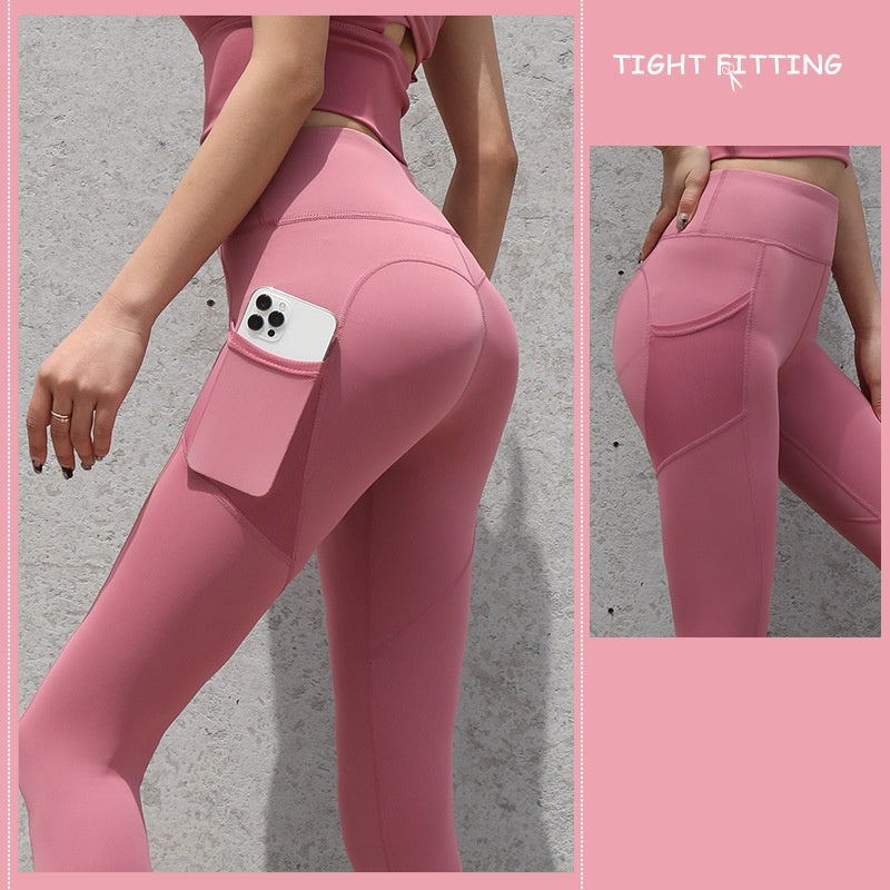 Women’s Seamless Push-Up Gym Leggings with Pockets – High Waist Running, Yoga & Fitness Pants | Infinity Bazaar