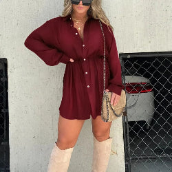 Women's Long Sleeve Jumpsuit Shirt Dress – Button-Front Fashion One-Piece | Infinity Bazaar