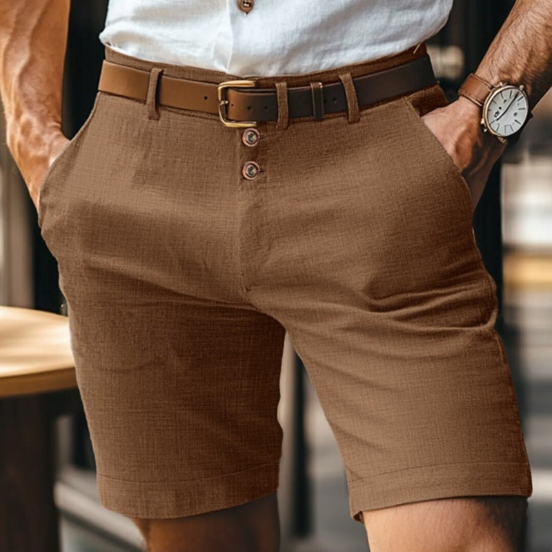 Men's Linen Spring & Summer Solid Color Buttons Casual Shorts