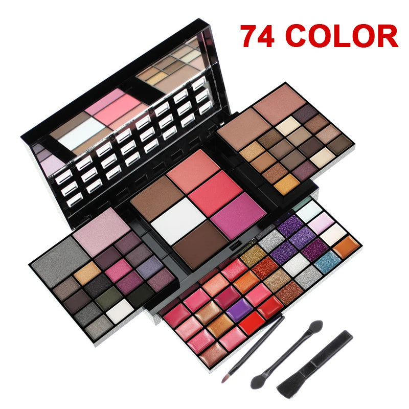 74-Color All-in-One Makeup Palette – Eyeshadow, Lip Gloss, Blush, Highlighter & Contour Kit with Mirror | Infinity Bazaar