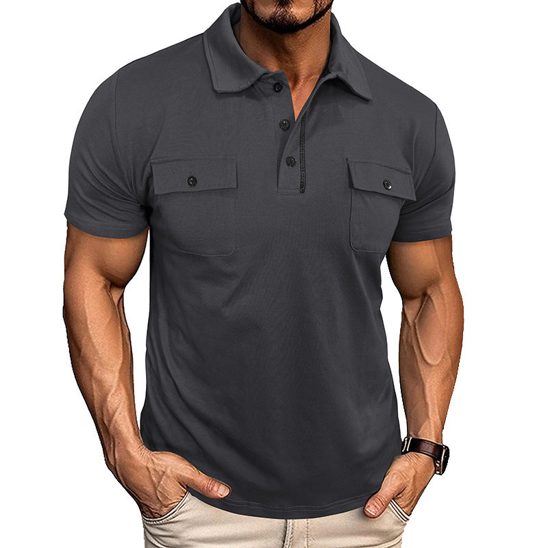 Summer Lapel Button Polo Shirt With Pockets - Outdoor Fashion Short Sleeve Tops For Men