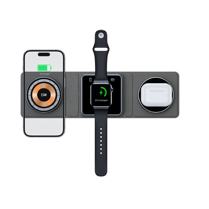 3-in-1 Magnetic Folding Wireless Charger Station – Transparent Fast Charging Dock for iPhone, Apple Watch & AirPods| Infinity Bazaar
