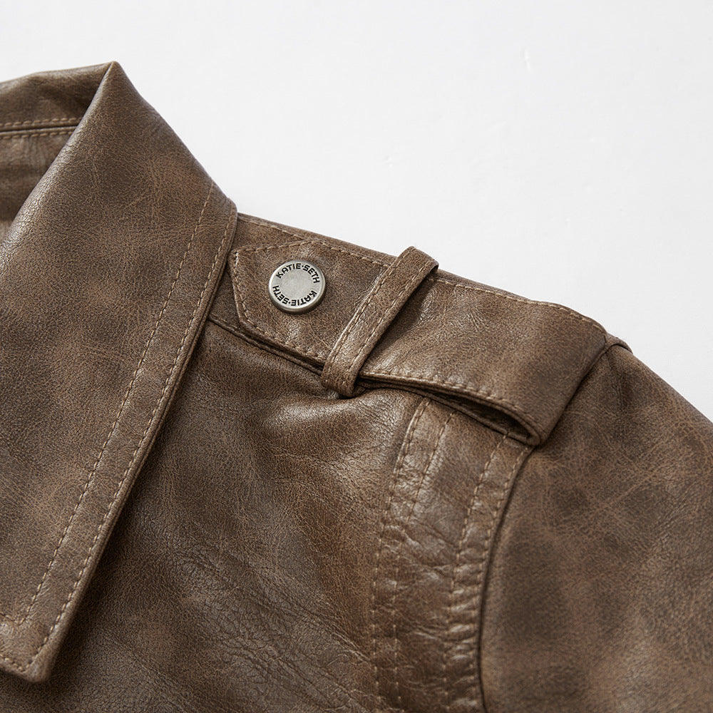 Lapel Fashion Casual Men's Clothing Leather Coat Motorcycle Jacket