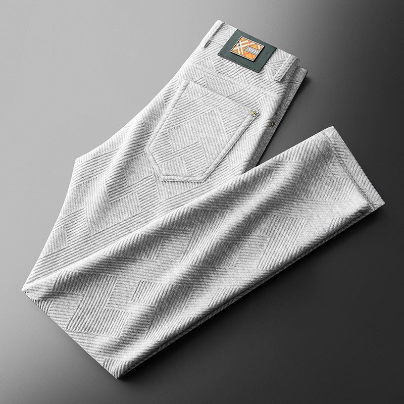 Autumn And Winter Jacquard Casual Pants Men's Fleece-lined Thickened