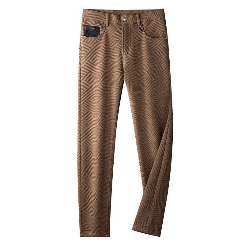 Autumn And Winter Jacquard Casual Pants Men's Fleece-lined Thickened