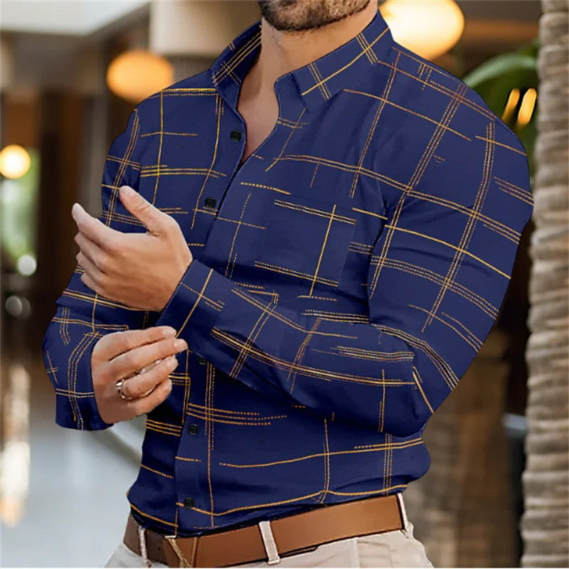 Spring And Summer Solid Color Striped Shirt For Men