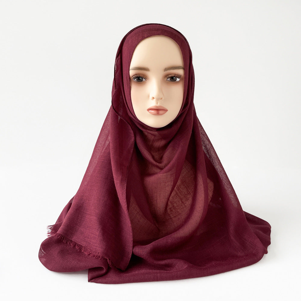 Muslim Kerchief Slub Cotton Scarf Tassel