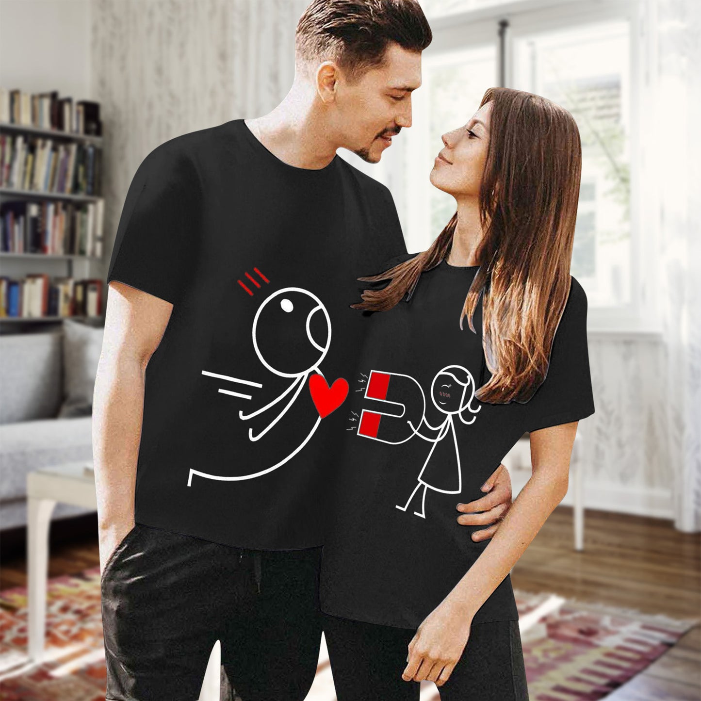 Couple Wear Simple Stroke Printing Short Sleeve