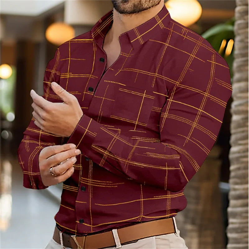 Spring And Summer Solid Color Striped Shirt For Men